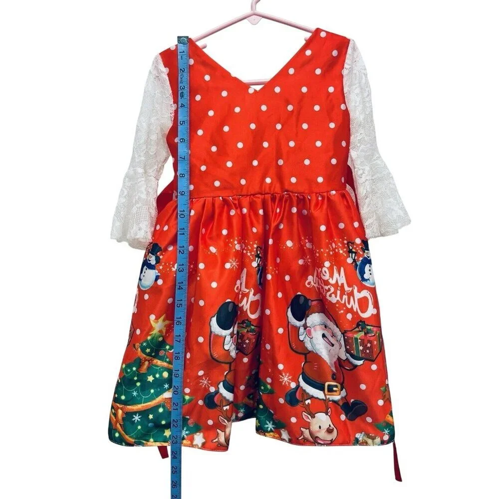 Christmas Dress Size 3 To 4 Years Girls Decorated with Red White Lights